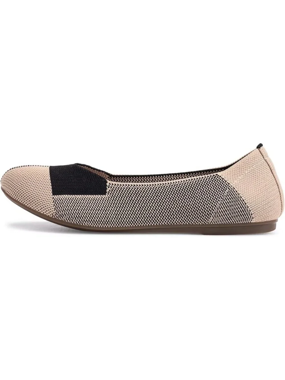 Women's Khaki Round Toe Knit Dress Low Wedge Slip On Ballerina Ballet Flat Shoes
